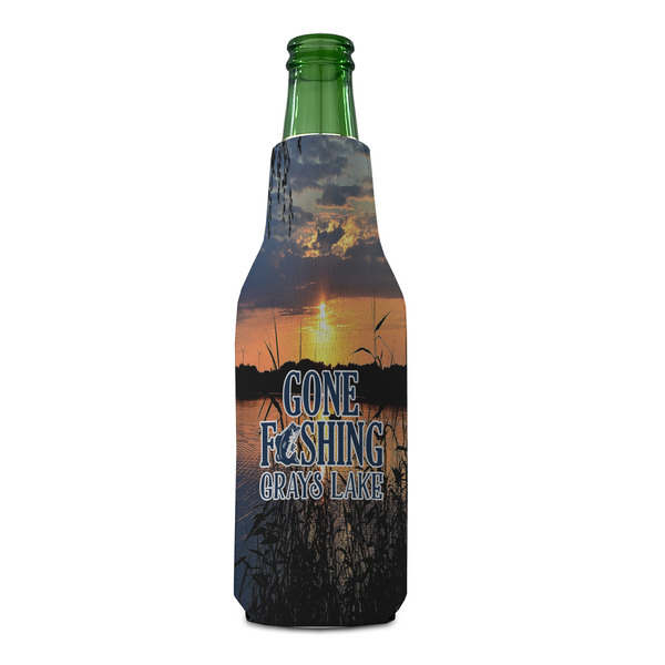 Gone Fishing Zipper Bottle Cooler - FRONT (bottle)