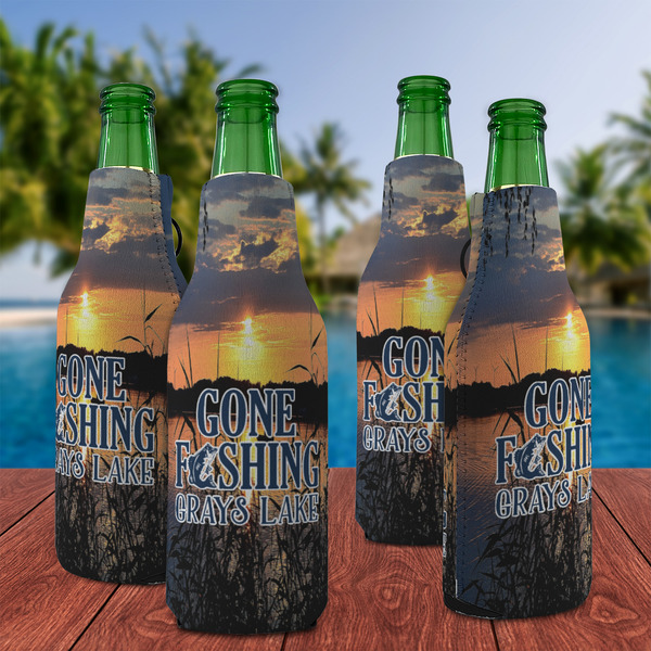 Gone Fishing Zipper Bottle Cooler - Set of 4 - LIFESTYLE