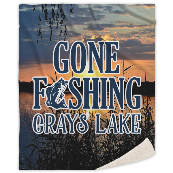 Custom Gone Fishing Sherpa Throw Blanket - 60"x80" (Personalized)