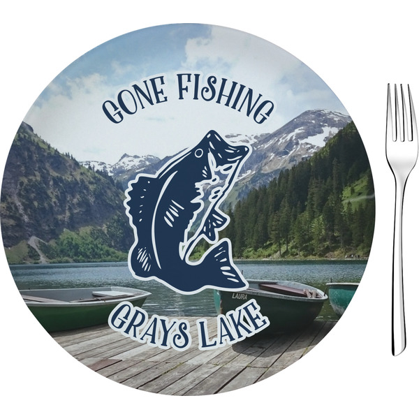 Custom Gone Fishing 8" Glass Appetizer / Dessert Plates - Single or Set (Personalized)