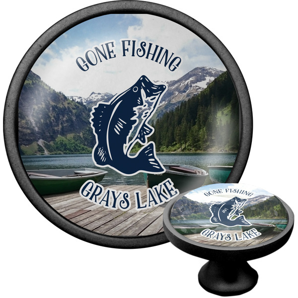 Custom Gone Fishing Cabinet Knob (Black) (Personalized)