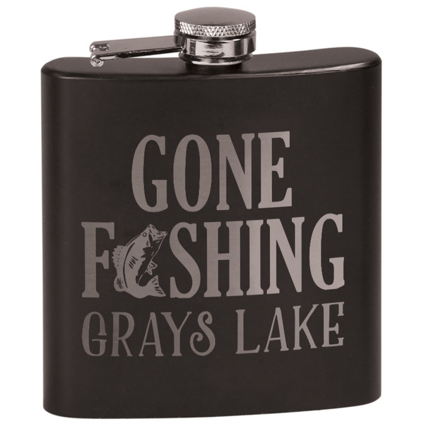 Custom Gone Fishing Black Flask Set (Personalized)