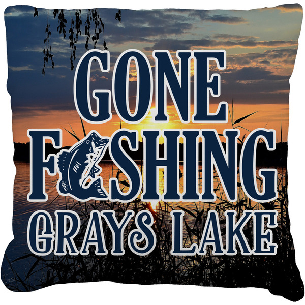 Custom Gone Fishing Faux-Linen Throw Pillow 16" (Personalized)