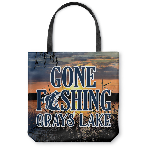 Custom Gone Fishing Canvas Tote Bag - Medium - 16"x16" (Personalized)