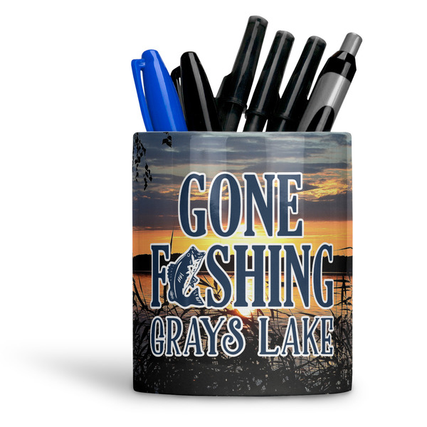 Custom Gone Fishing Ceramic Pen Holder