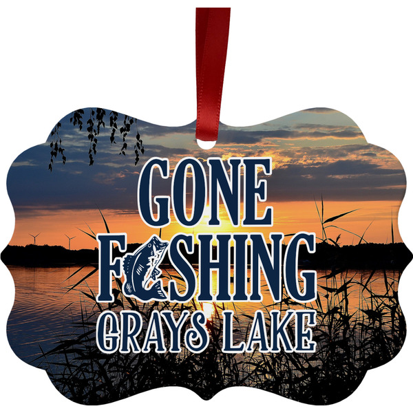 Custom Gone Fishing Metal Frame Ornament - Double Sided w/ Photo