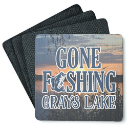 Gone Fishing Square Rubber Backed Coasters - Set of 4 (Personalized)