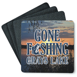 Gone Fishing Square Rubber Backed Coasters - Set of 4 (Personalized)