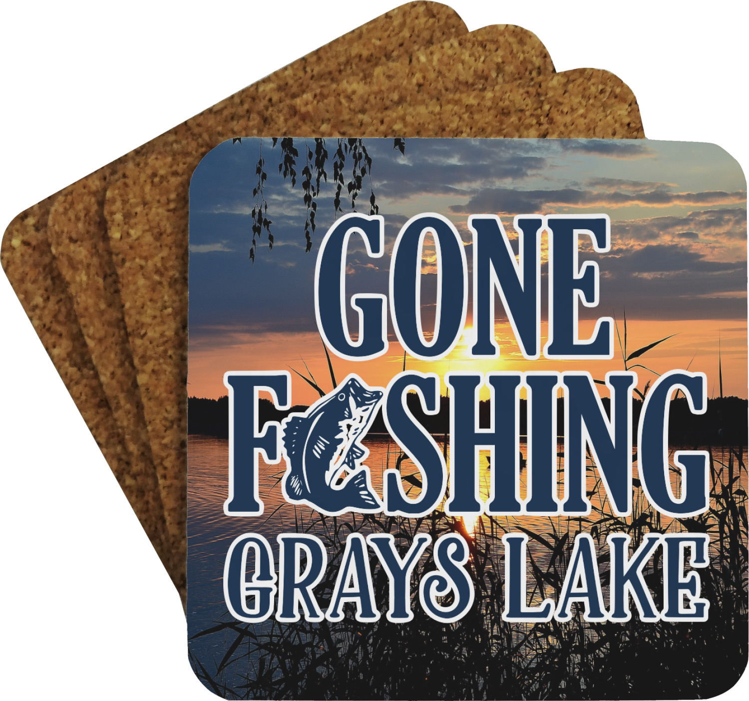 Gone Fishing Cork Coaster - Set of 4 (Personalized) - YouCustomizeIt