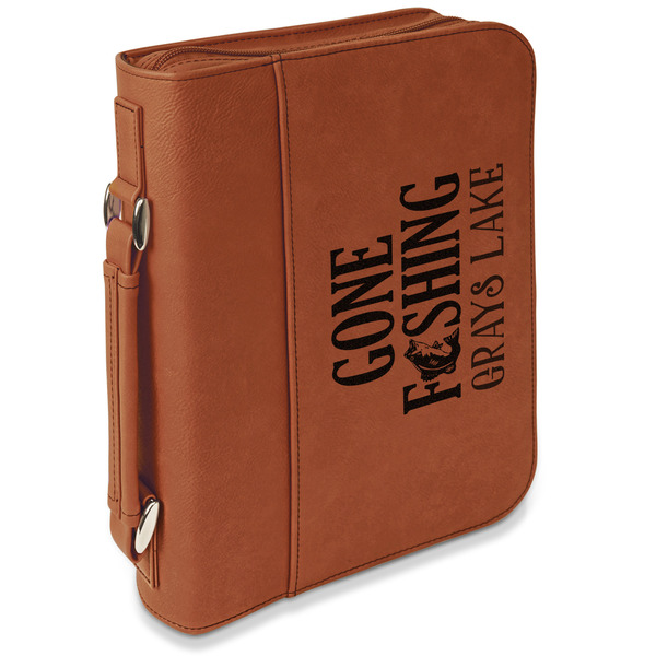 Custom Gone Fishing Leatherette Bible Cover with Handle & Zipper - Large - Double Sided (Personalized)