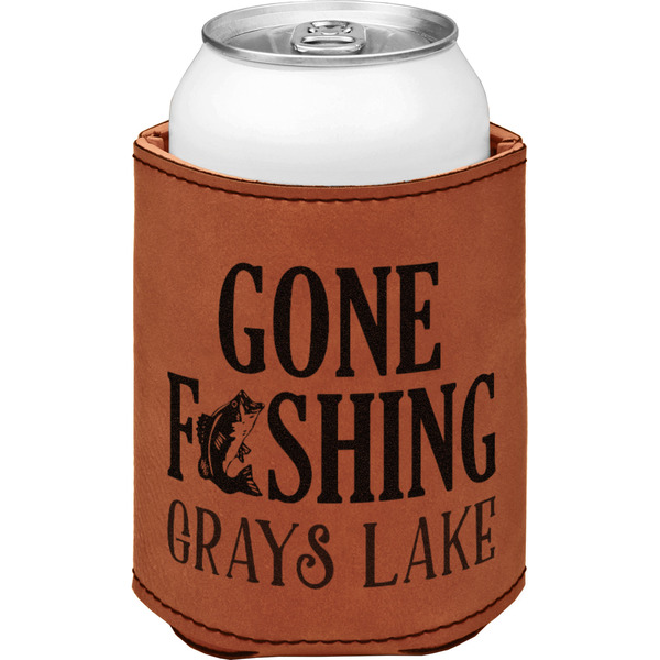 Custom Gone Fishing Leatherette Can Sleeve - Double Sided (Personalized)