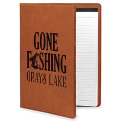 Gone Fishing Leatherette Portfolio with Notepad - Large - Double Sided (Personalized)