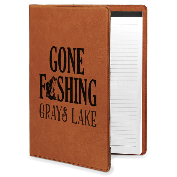 Custom Gone Fishing Leatherette Portfolio with Notepad - Large - Single Sided (Personalized)