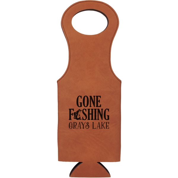 Custom Gone Fishing Leatherette Wine Tote - Single Sided (Personalized)