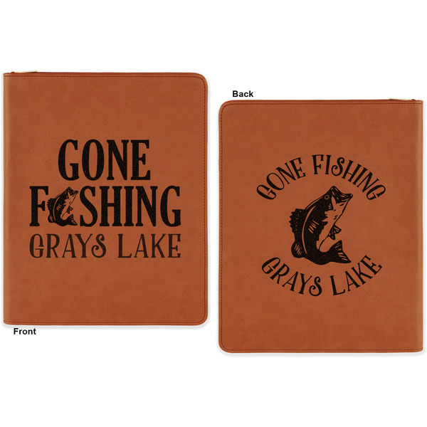 Hunting / Fishing Quotes and Sayings Cognac Leatherette Zipper Portfolios with Notepad - Double Sided - Apvl
