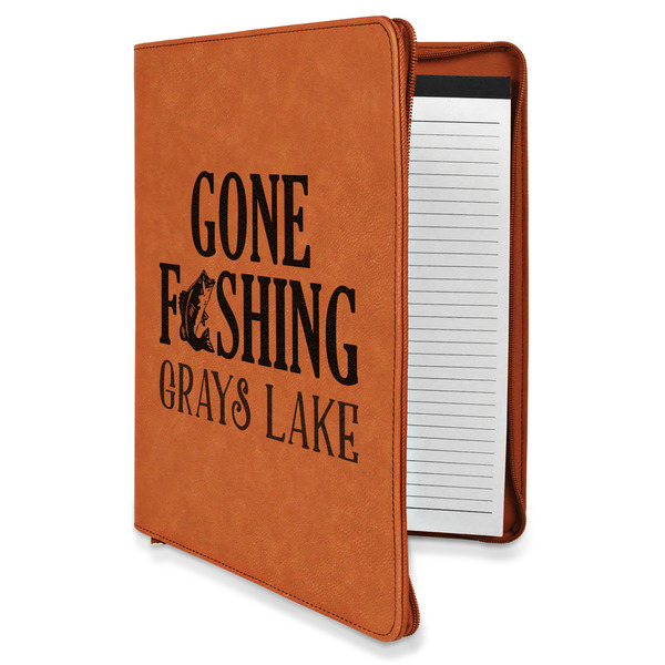 Custom Gone Fishing Leatherette Zipper Portfolio with Notepad (Personalized)