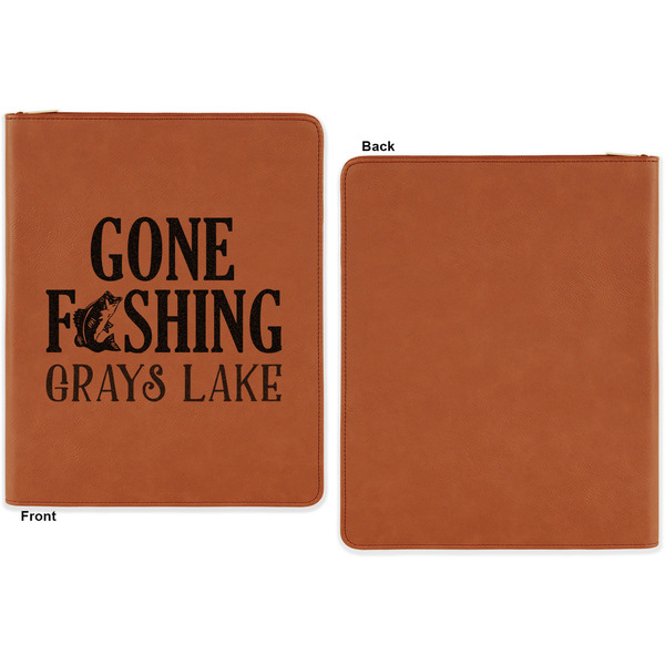 Hunting / Fishing Quotes and Sayings Cognac Leatherette Zipper Portfolios with Notepad - Single Sided - Apvl
