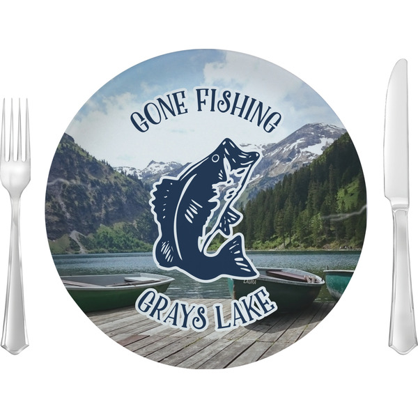 Custom Gone Fishing 10" Glass Lunch / Dinner Plates - Single or Set (Personalized)