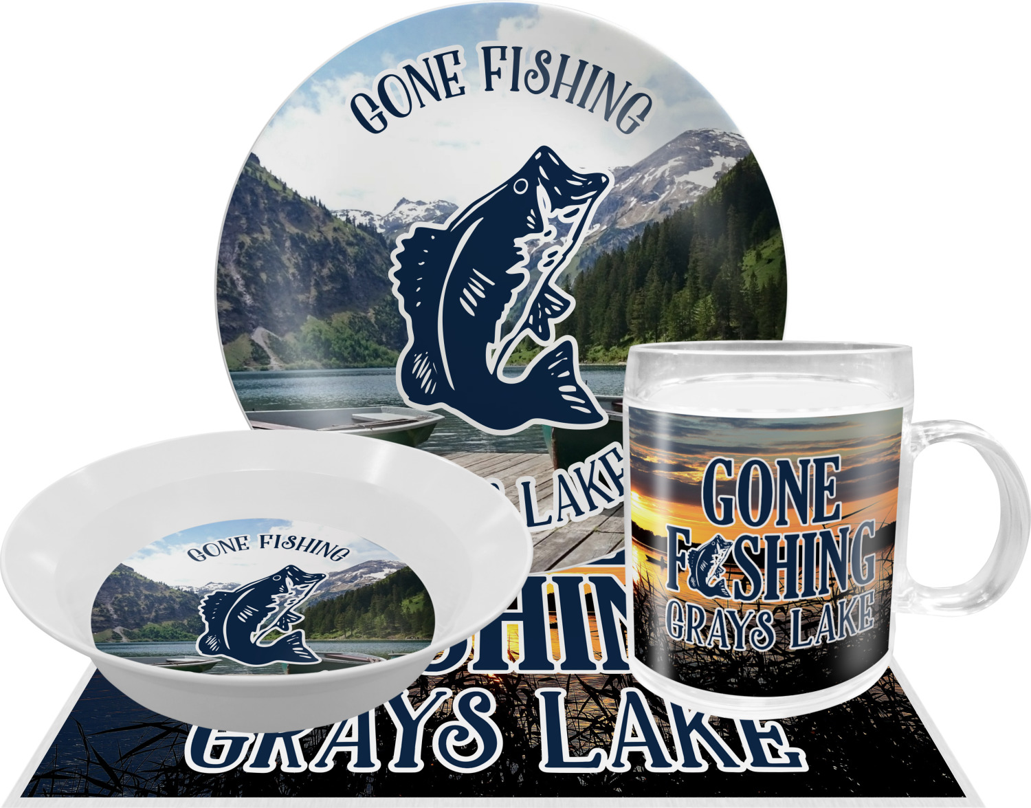 Custom Gone Fishing Dinner Set - Single 4 Pc Setting (Personalized