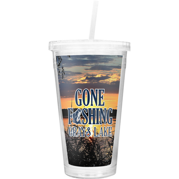 Custom Gone Fishing Double Wall Tumbler with Straw (Personalized)