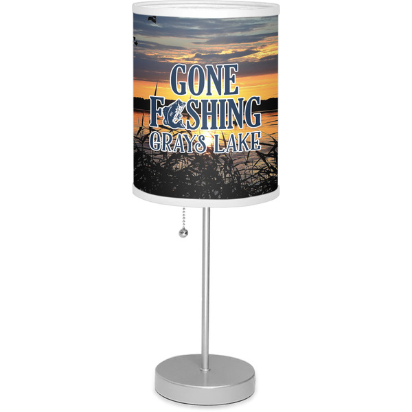Custom Gone Fishing 7" Drum Lamp with Shade Linen (Personalized)