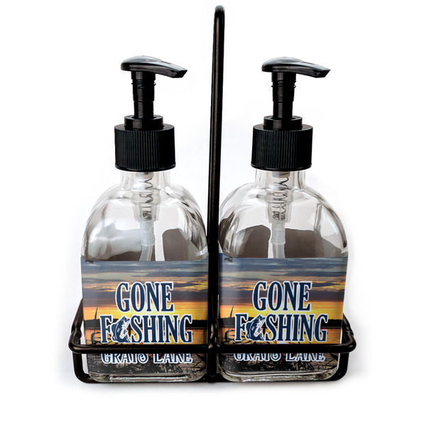 Custom Gone Fishing Glass Soap & Lotion Bottle Set (Personalized)
