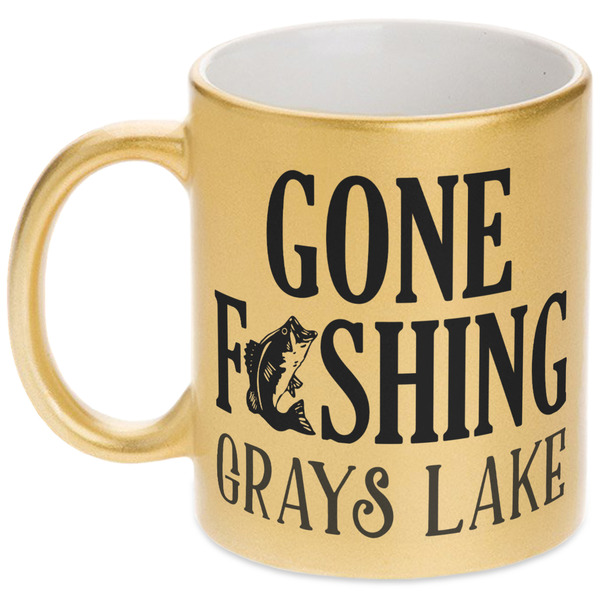 Custom Gone Fishing Metallic Gold Mug (Personalized)