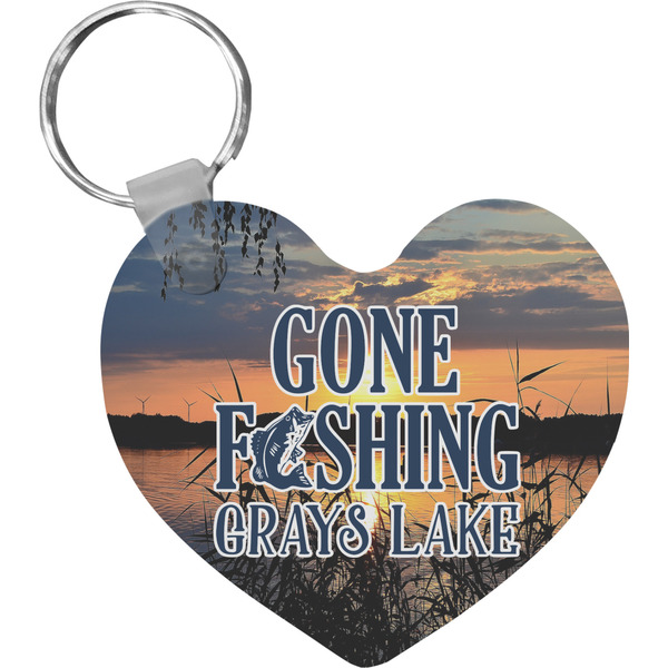 Custom Gone Fishing Heart Plastic Keychain w/ Photo