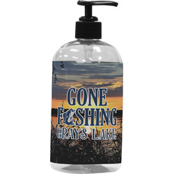 Gone Fishing Plastic Soap / Lotion Dispenser (16 oz - Large - Black) (Personalized)