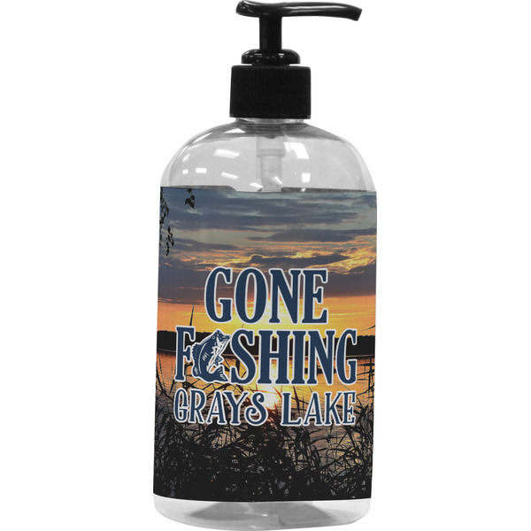 Custom Gone Fishing Plastic Soap / Lotion Dispenser (16 oz - Large - Black) (Personalized)