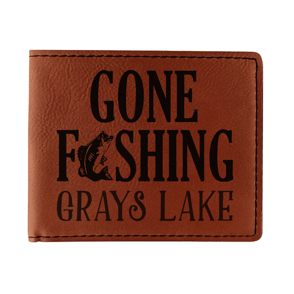 Custom Gone Fishing Leatherette Bifold Wallet - Single Sided (Personalized)