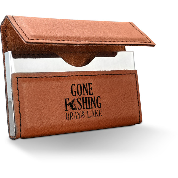 Custom Gone Fishing Leatherette Business Card Holder - Single Sided (Personalized)