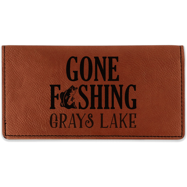 Custom Gone Fishing Leatherette Checkbook Holder - Single Sided (Personalized)