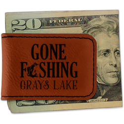 Gone Fishing Leatherette Magnetic Money Clip - Single Sided (Personalized)