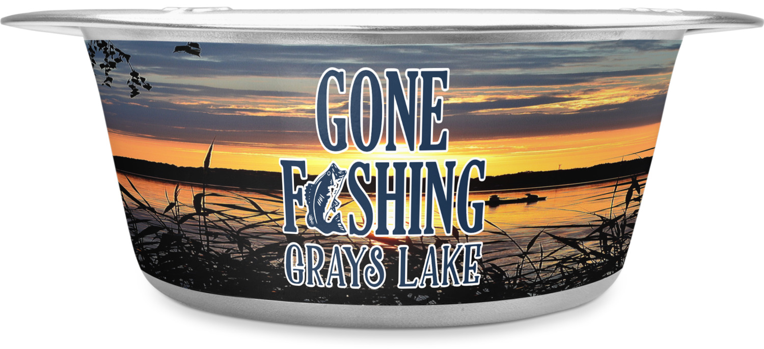 Custom Gone Fishing Stainless Steel Dog Bowl (Personalized