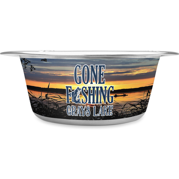 Custom Gone Fishing Stainless Steel Dog Bowl - Medium (Personalized)