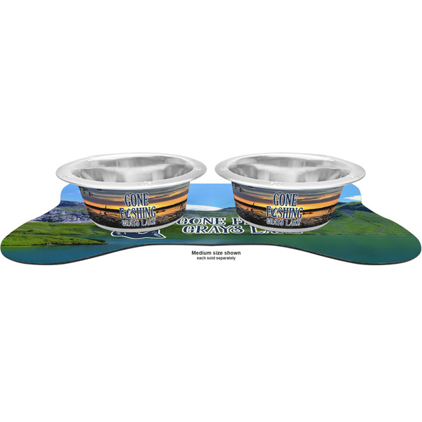 Hunting / Fishing Quotes and Sayings Metal Pet Bowls - On Dog Bone Shaped Mat