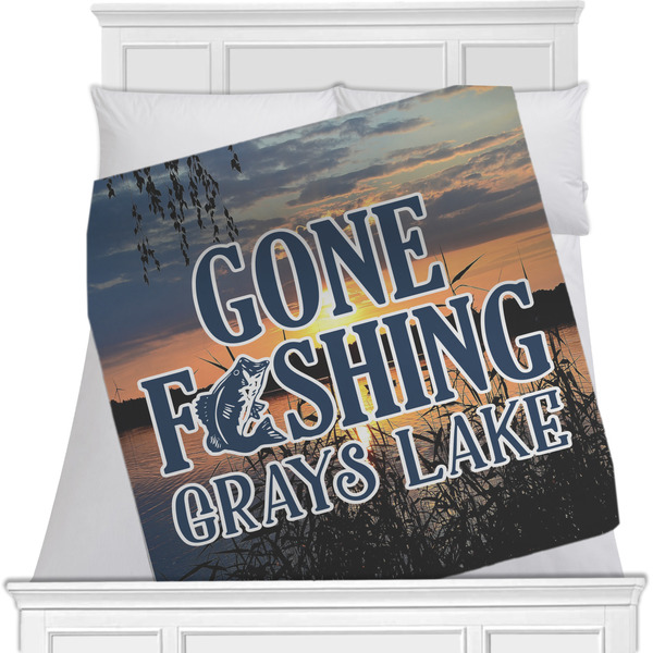 Custom Gone Fishing Minky Blanket - 40"x30" - Single Sided (Personalized)