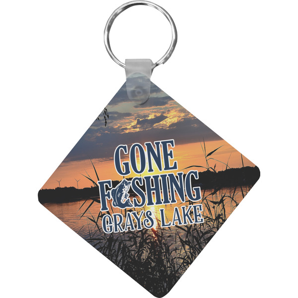 Custom Gone Fishing Diamond Plastic Keychain w/ Photo