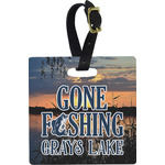 Gone Fishing Plastic Luggage Tag - Square w/ Photo