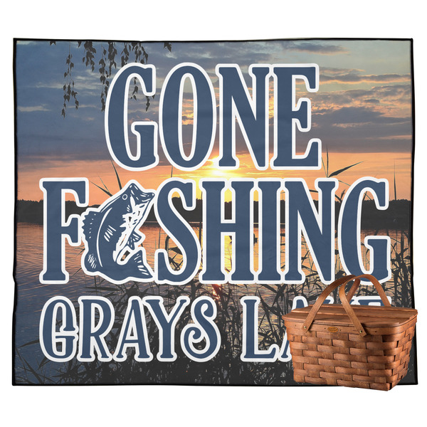 Custom Gone Fishing Outdoor Picnic Blanket (Personalized)