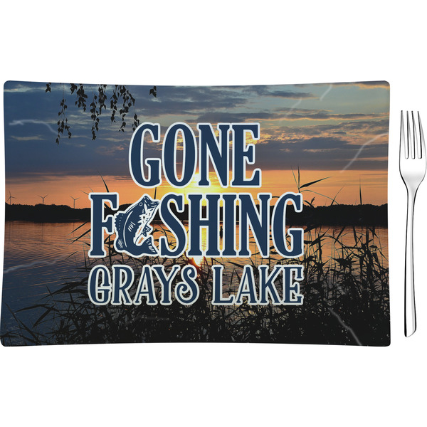 Custom Gone Fishing Rectangular Glass Appetizer / Dessert Plate - Single or Set (Personalized)