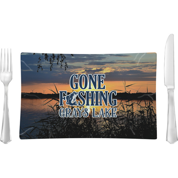 Custom Gone Fishing Rectangular Glass Lunch / Dinner Plate - Single or Set (Personalized)