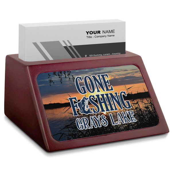 Custom Gone Fishing Red Mahogany Business Card Holder (Personalized)