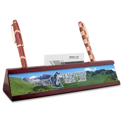 Gone Fishing Red Mahogany Nameplate with Business Card Holder (Personalized)