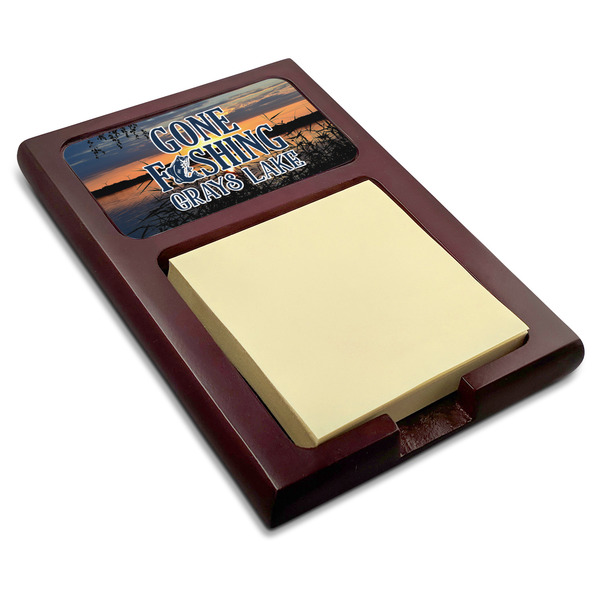Custom Gone Fishing Red Mahogany Sticky Note Holder (Personalized)