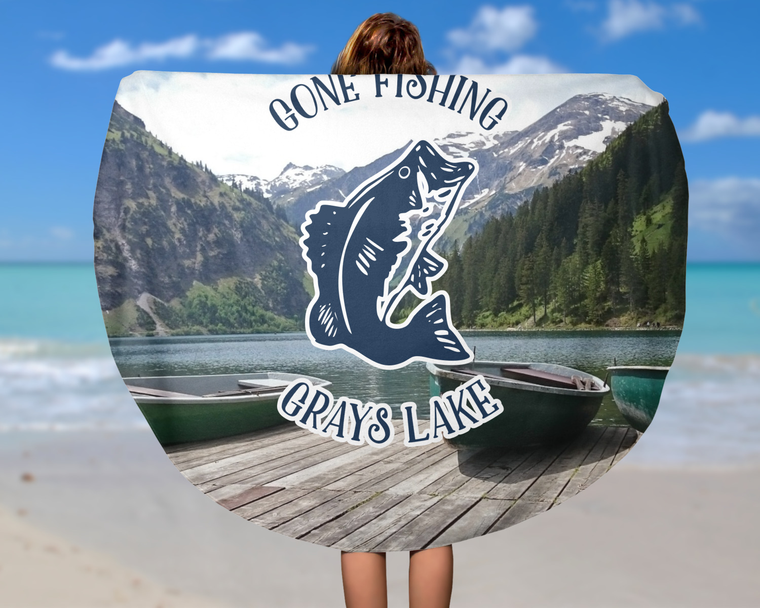 Custom Gone Fishing Round Beach Towel (Personalized)