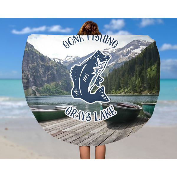 Hunting / Fishing Quotes and Sayings Round Beach Towel - In Use