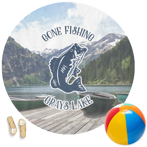 Custom Gone Fishing Round Beach Towel (Personalized)