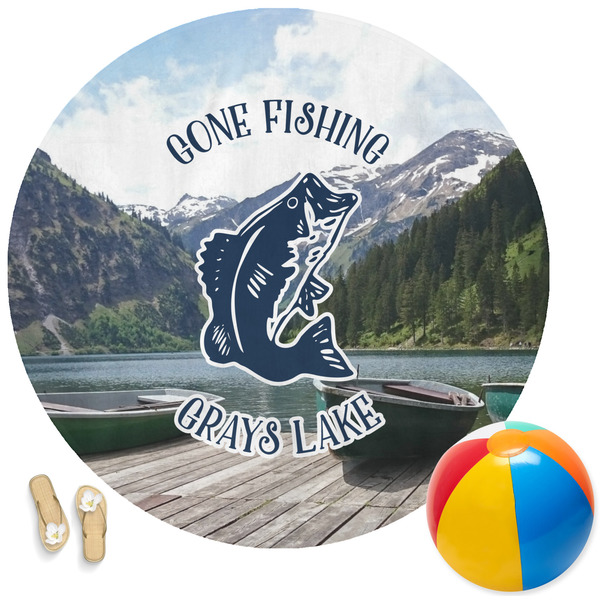 Custom Gone Fishing Round Beach Towel (Personalized)